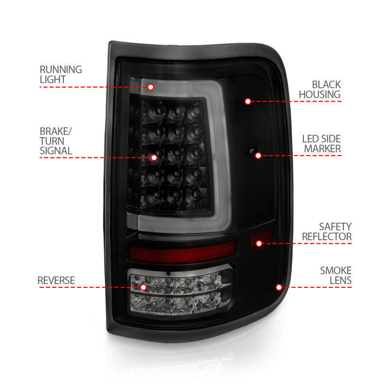 ANZO 2004-2006 Ford F-150 LED Tail Lights w/ Light Bar Black Housing Smoke Lens Tail Lights ANZO