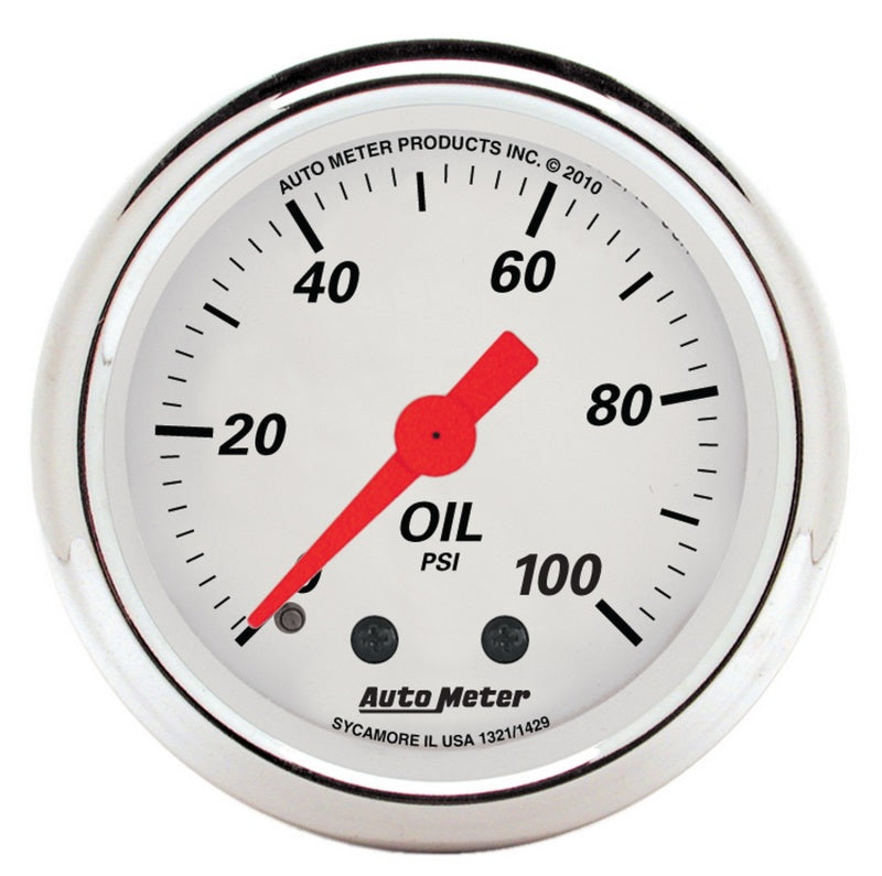 AutoMeter Gauge Oil Press 2-1/16in. 100PSI Mech Arctic White Gauges AutoMeter