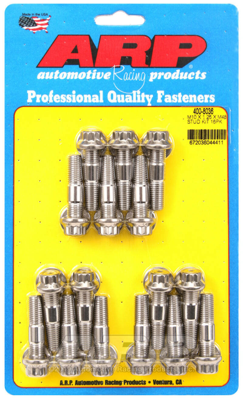 ARP M10 x 1.25 x 48 Stainless Steel 12pt Broached Stud Kit (16/pkg) Hardware - Singles ARP