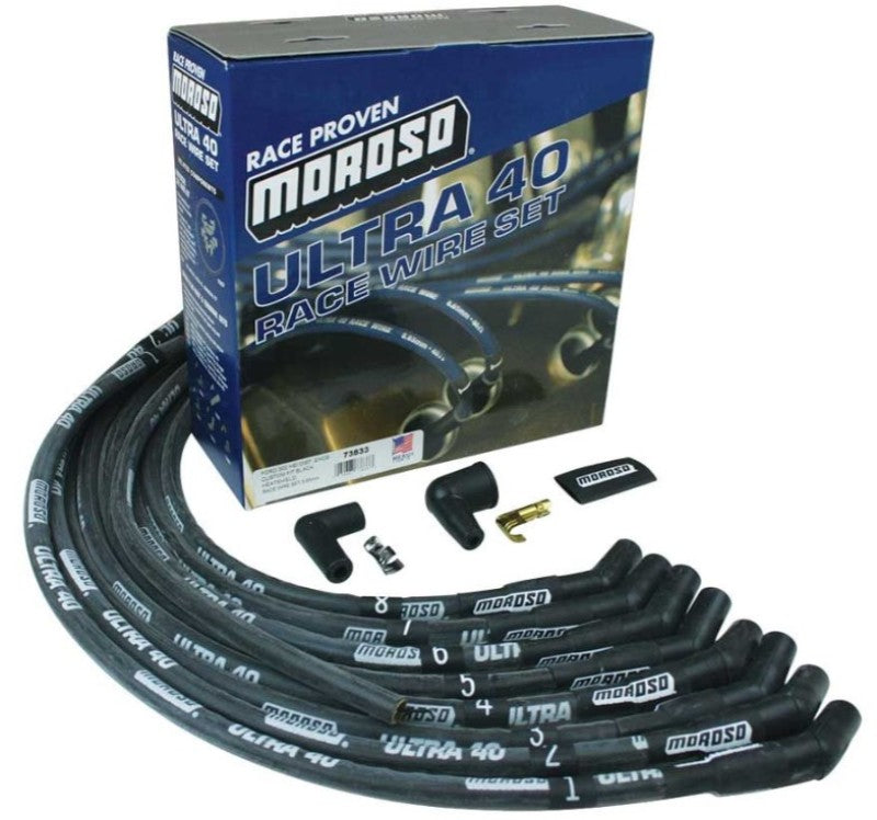 Moroso Ford 289-302 Ignition Wire Set - Ultra 40 - Sleeved - HEI - 135 Degree - Black Spark Plug Wire Sets Moroso