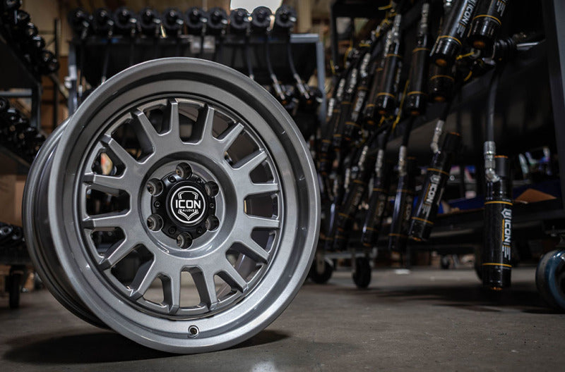 ICON Anza 17x8.5 5x5 -6mm Offset 4.5in BS 71.5mm Hub Bore Gun Metal Wheel Wheels - Cast ICON