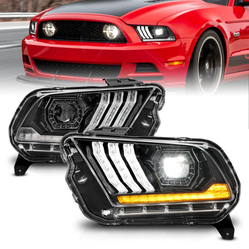 ANZO 13-14 Ford Mustang (w/ Factory HID/Xenon HL only) Projector Headlights w/Light Bar Black Headlights ANZO