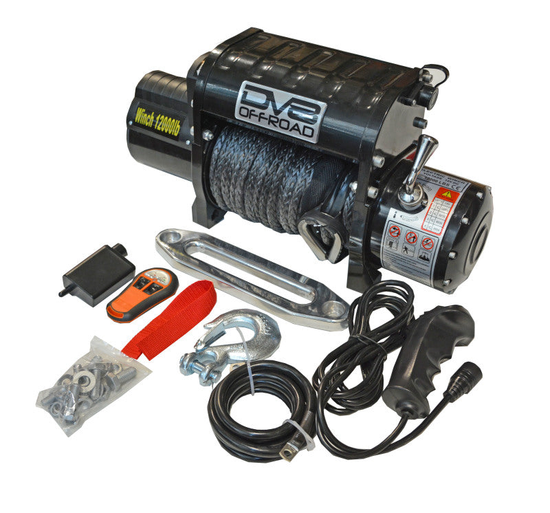 DV8 Offroad 12000 LB Winch w/ Synthetic Line & Wireless Remote - Black Winch Kit DV8 Offroad