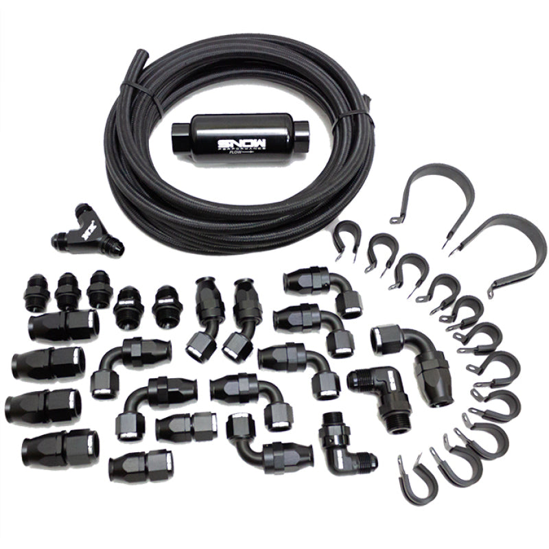 Snow Performance 8AN Braided Stainless Fuel Line Kit - Black Line Injection Pump Components Snow Performance
