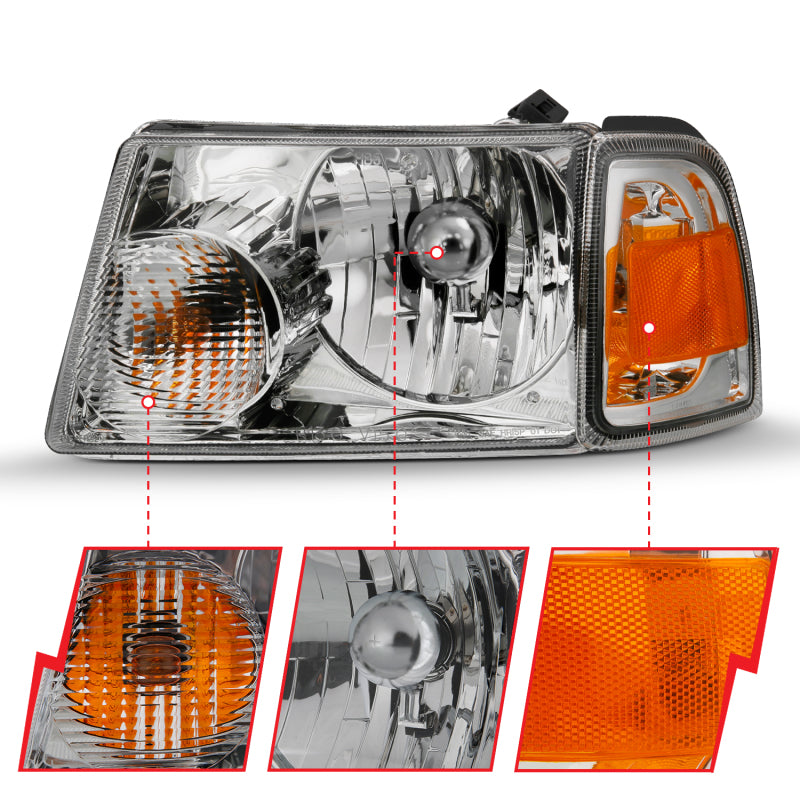ANZO 2001-2011 Ford Ranger Crystal Headlight Chrome w/Corner Lights (OE Replacement) Headlights ANZO