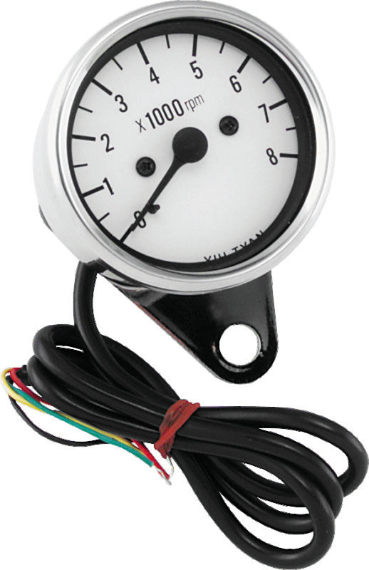 Bikers Choice 2.5 Inch Chrome Mini Tach Universal White Face 8000 RPM Gauges Bikers Choice