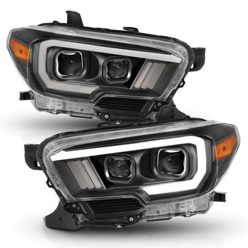 ANZO 2016-2017 Toyota Tacoma Projector Headlights w/ Plank Style Switchback Black w/ Amber w/ DRL Headlights ANZO