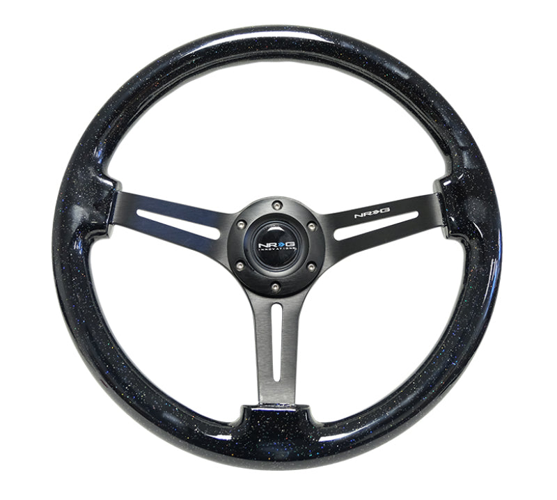 NRG Reinforced Steering Wheel (350mm / 3in. Deep) Black Multi Color Flake Wood w/ Black Matte Center Steering Wheels NRG