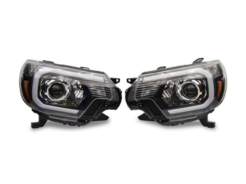 Raxiom 12-15 Toyota Tacoma Axial Series Projector Headlights w/ LED Bar- Black Housing (Clear Lens) Headlights Raxiom