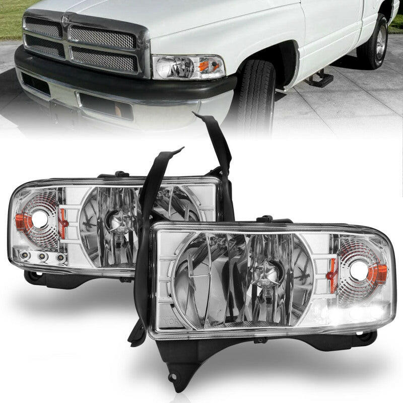 ANZO 1994-2001 Dodge Ram Crystal Headlights Chrome w/ LED Headlights ANZO
