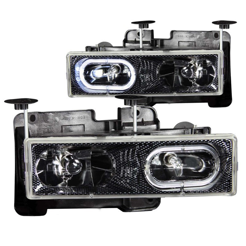 ANZO 1988-1998 Chevrolet C1500 Crystal Headlights Carbon w/ Halo Headlights ANZO