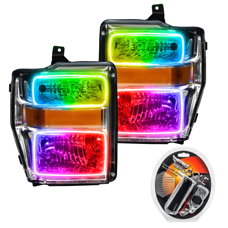 Oracle 08-10 Ford F250/350 Pre-Assembled Halo Headlights - Chrome Housing - ColorSHIFT Headlights ORACLE Lighting