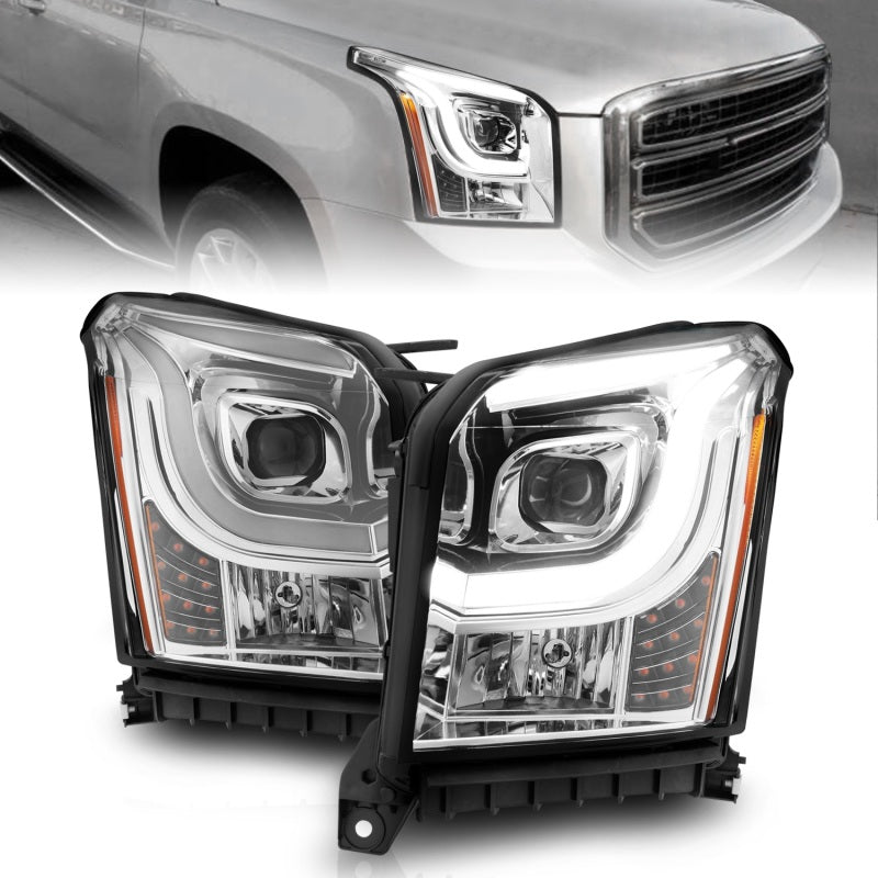 ANZO 2015-2017 GMC Yukon XL Projector Headlights W Lightbar - Chrome/Amber Headlights ANZO