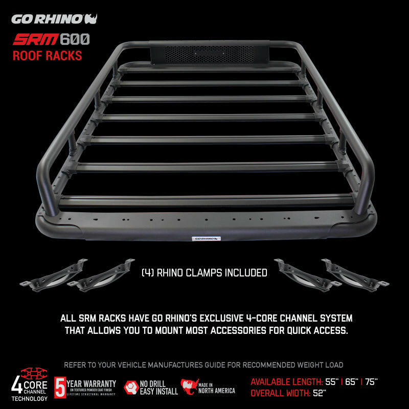 Go Rhino SRM 600 Basket Style Roof Rack 55in. - Tex. Blk Roof Baskets Go Rhino