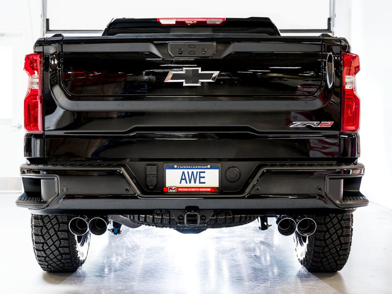AWE Tuning 22-23 GMC Sierra 1500 AT4X 6.2L 0FG Catback Split Dual (Flat Bumper) - Chrome Silver Tips Catback AWE Tuning