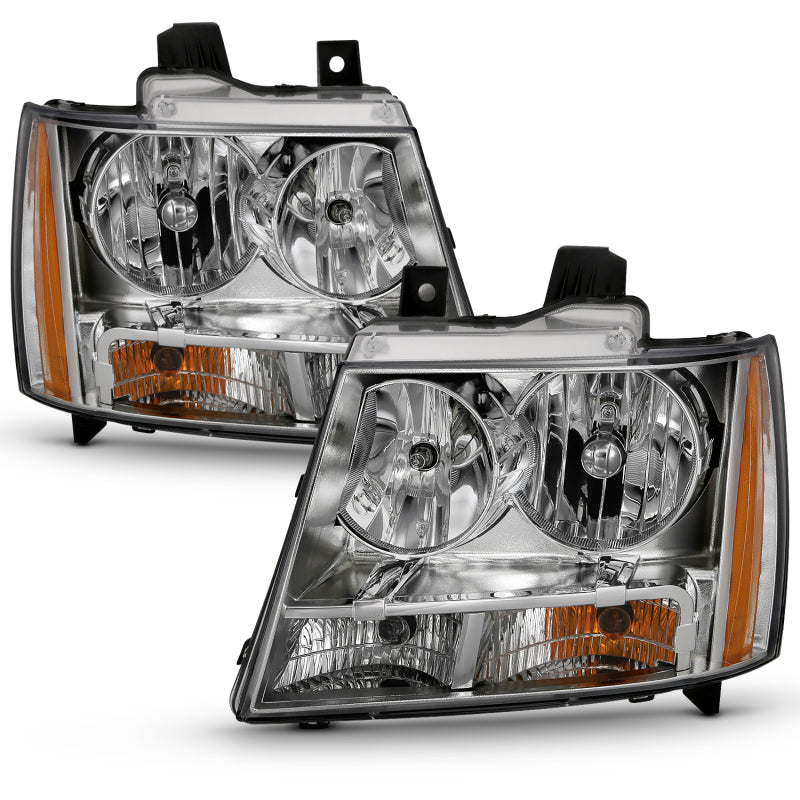 ANZO 2007-2014 Chevy Tahoe Crystal Headlight Chrome Amber(OE) Headlights ANZO