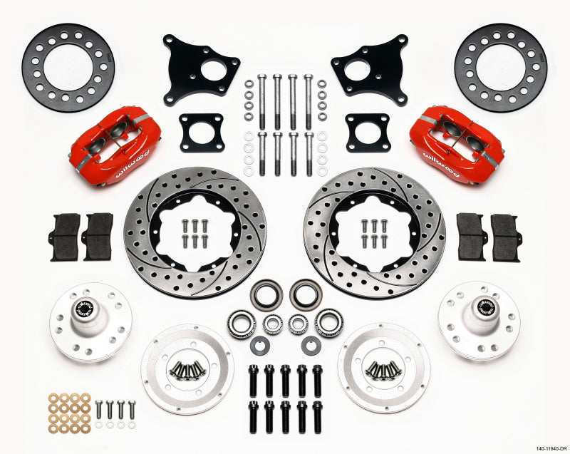 Wilwood Forged Dynalite Front Kit 11.00in Drill-Red AMC 71-76 OE Disc w/o Bendix Brakes Big Brake Kits Wilwood