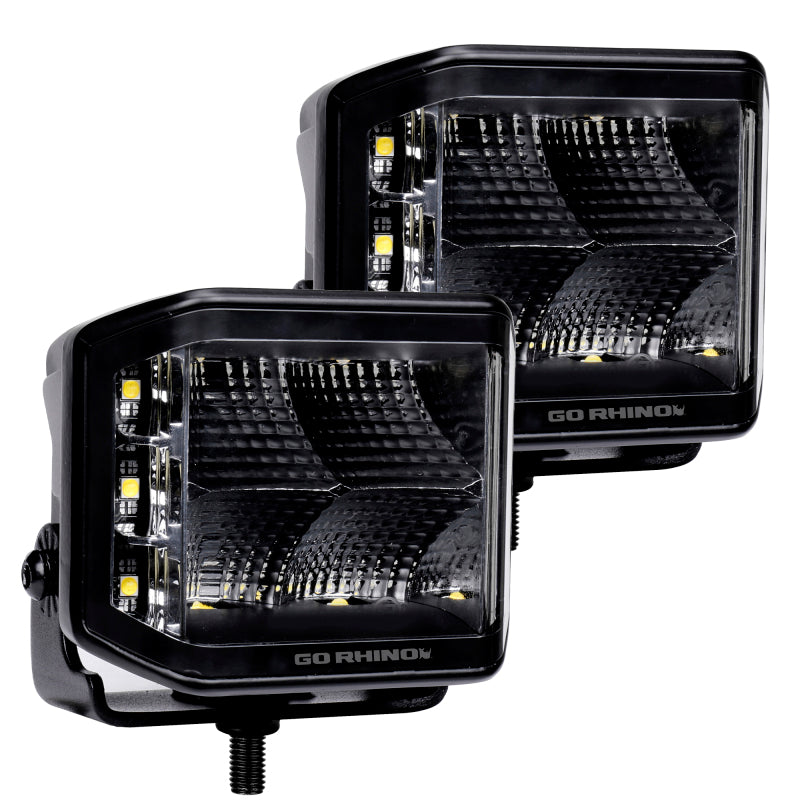 Go Rhino Xplor Blackout Series Cube LED Sideline Flood Light Kit (Surface Mount) 4x3 - Blk (Pair) Light Bars & Cubes Go Rhino