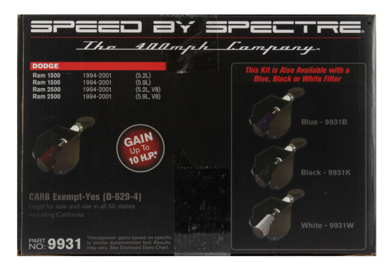 Spectre 94-01 Dodge RAM 1500/2500 V8-5.2/5.9L F/I Air Intake Kit - Polished w/Red Filter Cold Air Intakes Spectre