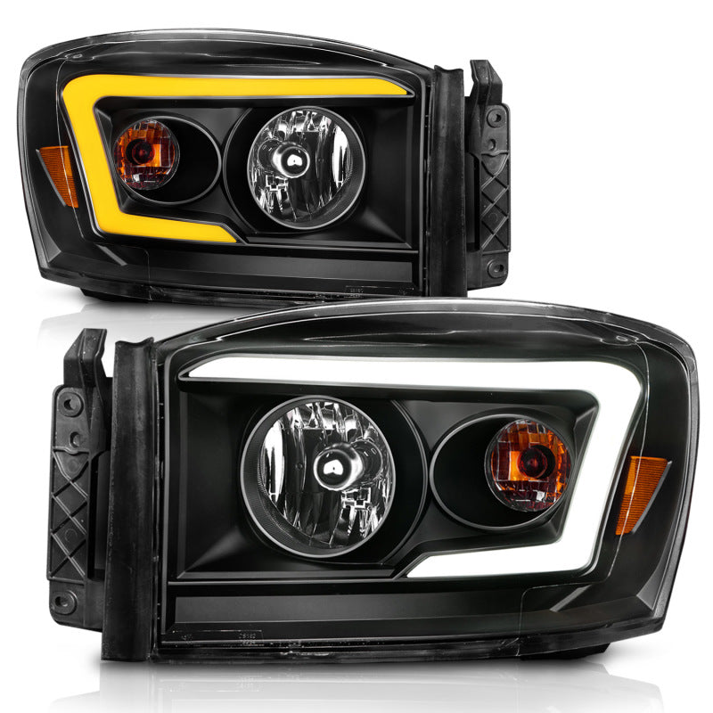 ANZO 06-09 Dodge RAM 1500/2500/3500 Headlights Black Housing/Clear Lens (w/Switchback Light Bars) Headlights ANZO