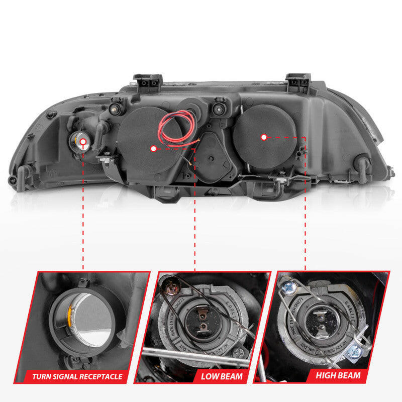 ANZO 1997-2001 BMW 5 Series Projector Headlights w/ Halo Black Headlights ANZO