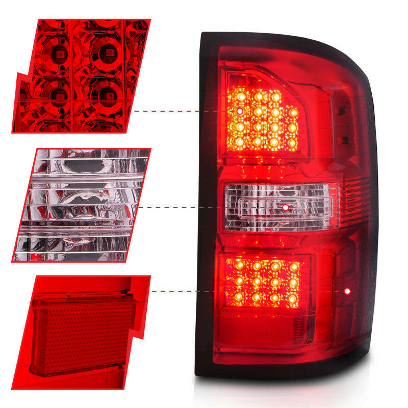 ANZO 2014-2018 GMC Sierra LED Tail Lights Black Housing Red/Clear Lens Tail Lights ANZO