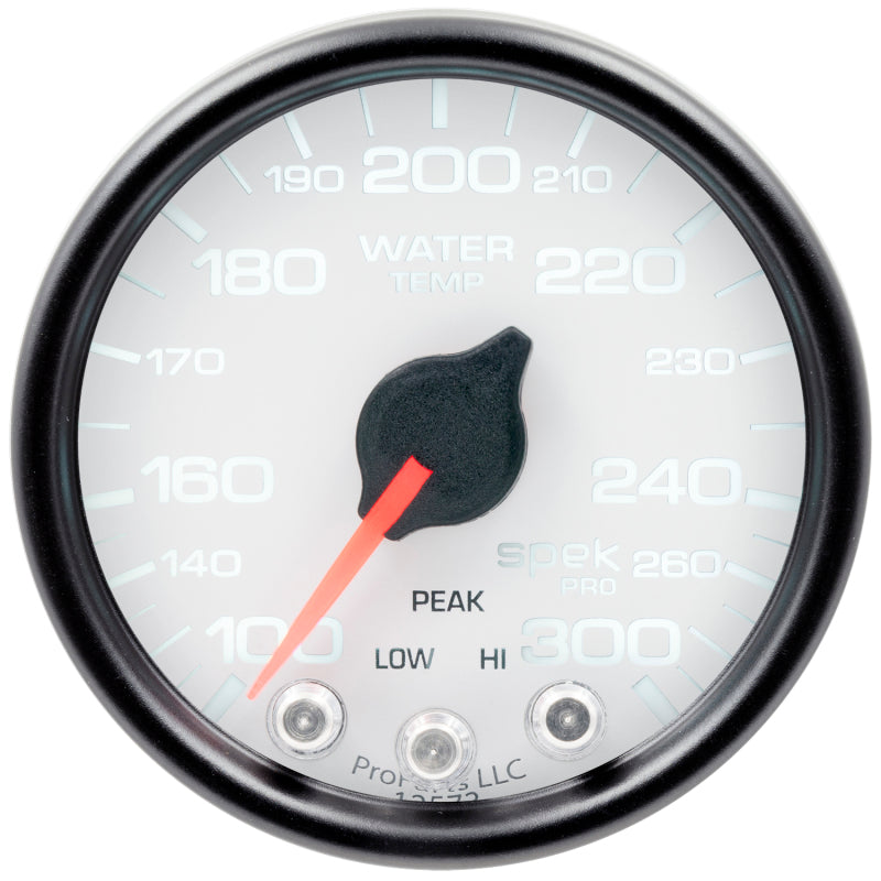 Autometer Spek-Pro Gauge Water Temp 2 1/16in 300f Stepper Motor W/Peak & Warn Wht/Blk Gauges AutoMeter