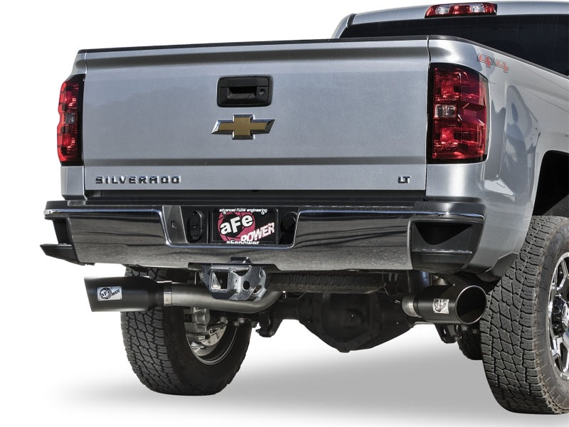 aFe LARGE Bore HD 4in Dual DPF-Back SS Exhaust w/Black Tip 16-17 GM Diesel Truck V8-6.6L (td) LML DPF Back aFe