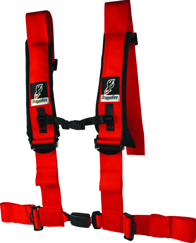 DragonFire Racing Harness- H-Style- 4-point- EZ-Adjust- 3in Buckle- Red Seat Belts & Harnesses DragonFire Racing