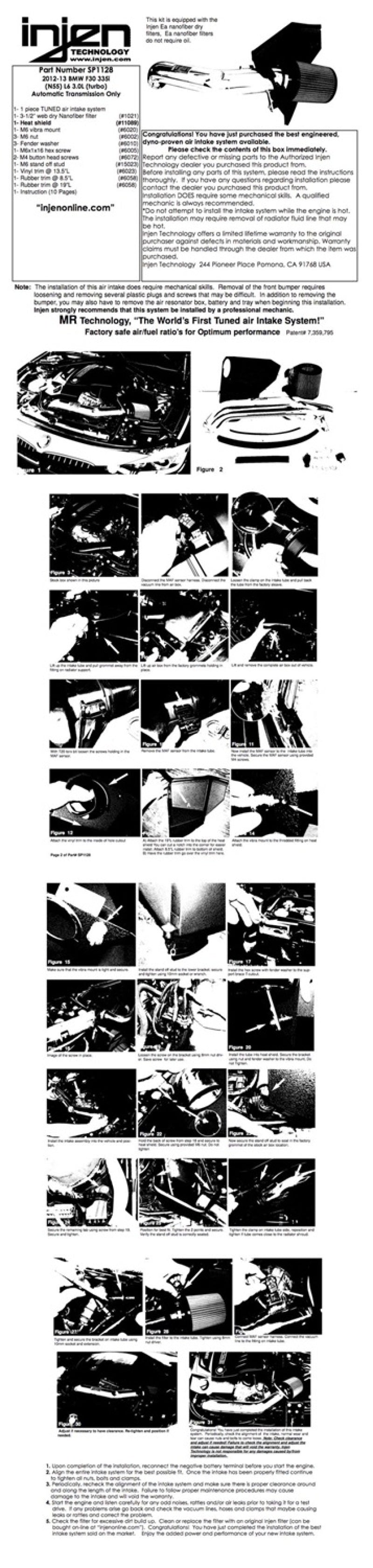 Injen 12-13 BMW 335i (N55) 3.0L L6 (turbo) AUTO TRANS ONLY Wrinkle Black Short Ram Intake w/ MR Tech Cold Air Intakes Injen