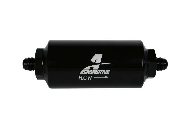 Aeromotive In-Line Filter - (AN-6 Male) 10 Micron Fabric Element Bright Dip Black Finish Fuel Filters Aeromotive