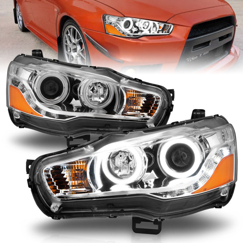 ANZO 2008-2015 Mitsubishi Lancer Projector Headlights w/ Halo Chrome (CCFL) Headlights ANZO