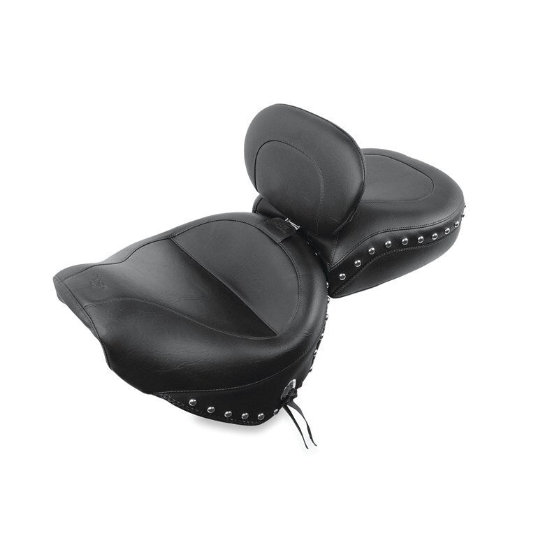 Mustang 99-15 Yamaha Road Star 1600,1700 Wide Touring 2PC Seat w/Driver Backrest Studs - Black Two-Piece Motorcycle Seats Mustang Motorcycle