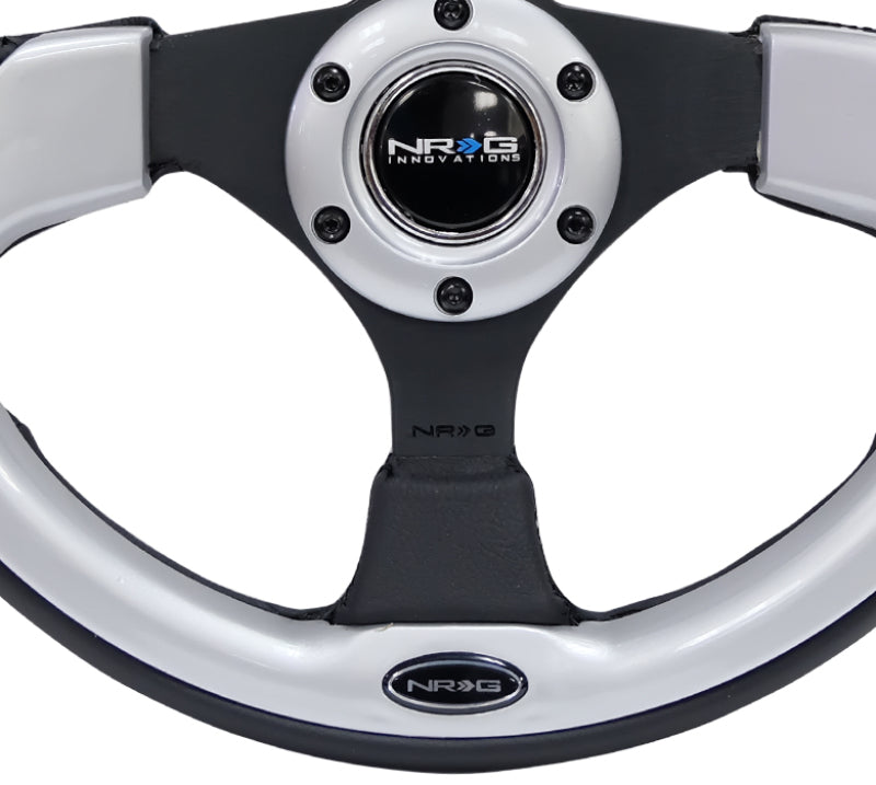 NRG Reinforced Steering Wheel (320mm) Blk w/Silver Trim & 5mm 3-Spoke Steering Wheels NRG