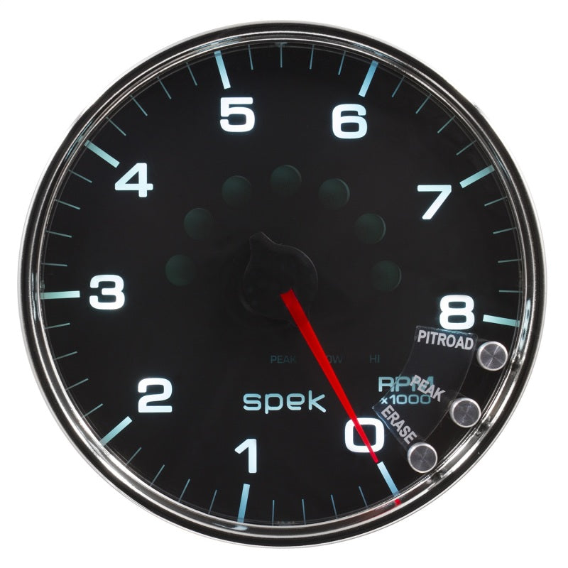 Autometer Spek-Pro Gauge Tachometer 5in 8K Rpm W/Shift Light & Peak Mem Black/Chrome Gauges AutoMeter