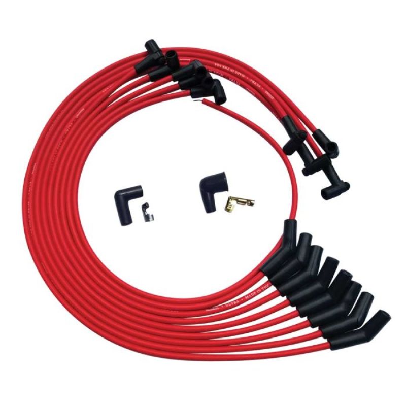 Moroso SBC Under Header 135 Deg Plug HEI Ultra Spark Plug Wire Set - Red Spark Plug Wire Sets Moroso