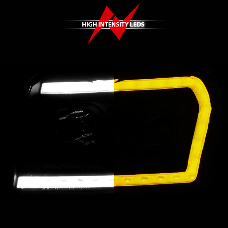 ANZO 2005-2007 Jeep Grand Cherokee Projector Headlights w/ Light Bar Switchback Black Housing Headlights ANZO