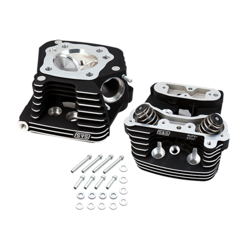 S&S Cycle 84-99 BT Super Stock Cylinder Head Kit For 3-1/2in and 3-5/8in Bore - Wrinkle Black Heads S&S Cycle