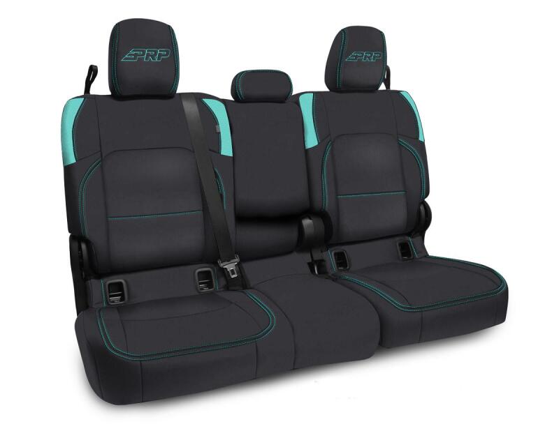 PRP Jeep Wrangler JT Rear Bench Covers - with Armrest - Black/Teal Seat Covers PRP Seats