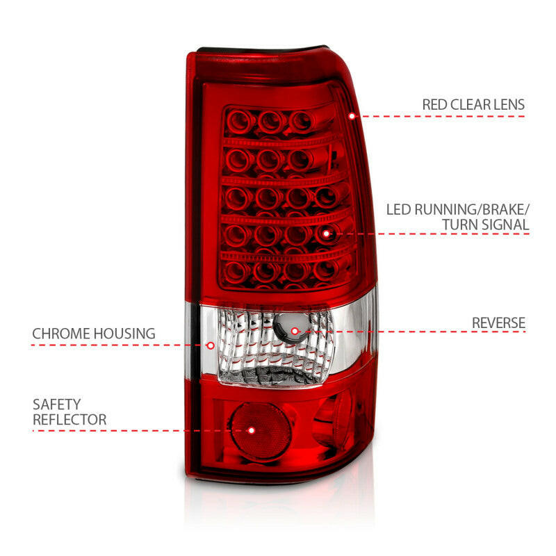 ANZO 1999-2007 Chevrolet Silverado 1500 LED Taillights Red/Clear Tail Lights ANZO