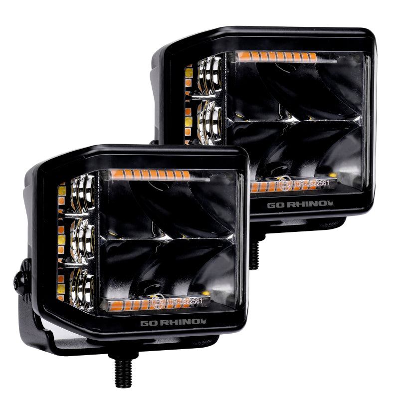 Go Rhino Xplor Blackout Combo Series Cube Sideline LED Spot Lights w/ Amber 4x3 - Blk (Pair) Light Bars & Cubes Go Rhino