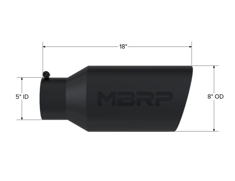MBRP Universal Tip 8in OD Rolled End 5in Inlet 18in Length T304 - Black Tips MBRP
