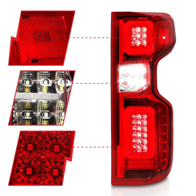 ANZO 19-21 Chevy Silverado Work Truck Full LED Taillights Chrome Housing Red Lens G2(w/C light Bars) Tail Lights ANZO
