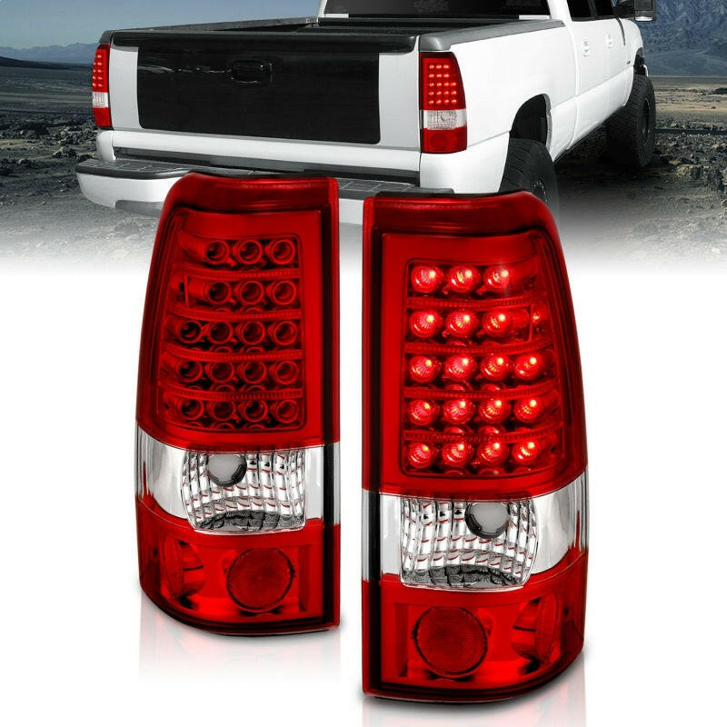 ANZO 1999-2007 Chevrolet Silverado 1500 LED Taillights Red/Clear Tail Lights ANZO