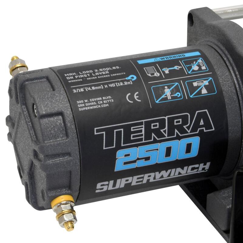 Superwinch 2500 LBS 12V DC 3/16in x 40ft Steel Rope Terra 2500 Winch - Gray Wrinkle Winches Superwinch