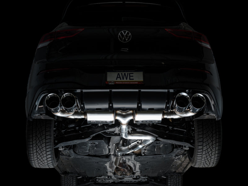 AWE MK8 Volkswagen Golf R 3in Touring Edition Quad Exhaust - Chrome Silver Tips Catback AWE Tuning