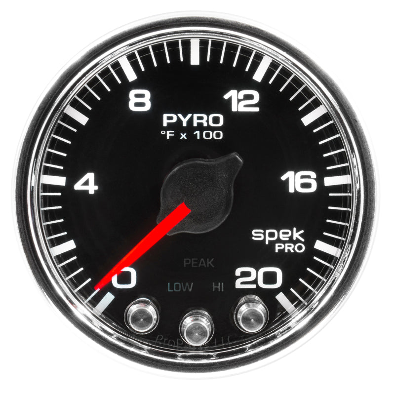 Autometer Spek-Pro Gauge Pyro. (Egt) 2 1/16in 2000f Stepper Motor W/Peak & Warn Blk/Chrm Gauges AutoMeter
