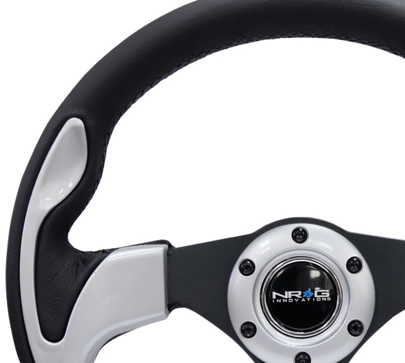 NRG Reinforced Steering Wheel (320mm) Blk w/Silver Trim & 5mm 3-Spoke Steering Wheels NRG