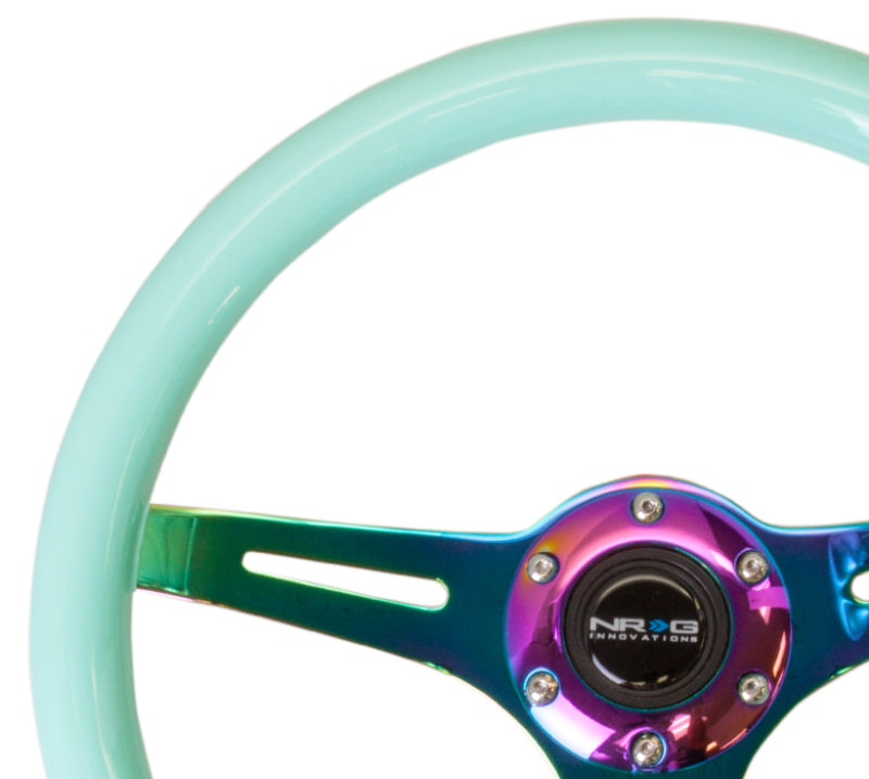 NRG Classic Wood Grain Steering Wheel (350mm) Minty Fresh Color w/Neochrome 3-Spoke Center Steering Wheels NRG