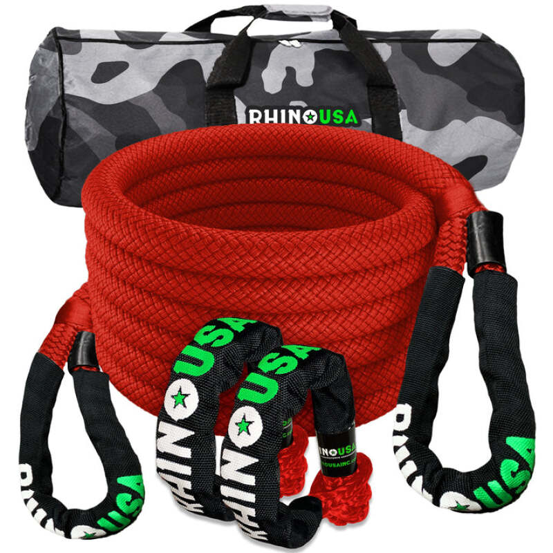 Rhino USA 7/8In X 30Ft Kinetic Rope Recovery Kit W/Soft Shackles (Red) Cargo Tie-Downs Rhino USA